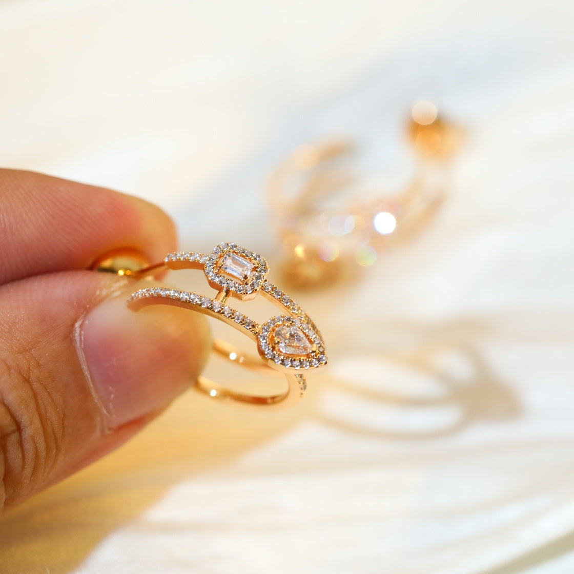 [LUXORA]CREOLES MY TWIN 2 RANGS SILVER DIAMOND EARRINGS
