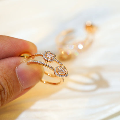 [LUXORA]CREOLES MY TWIN 2 RANGS SILVER DIAMOND EARRINGS