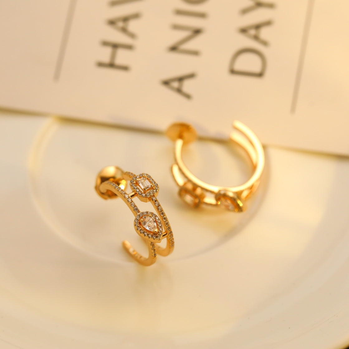[LUXORA]CREOLES MY TWIN 2 RANGS SILVER DIAMOND EARRINGS