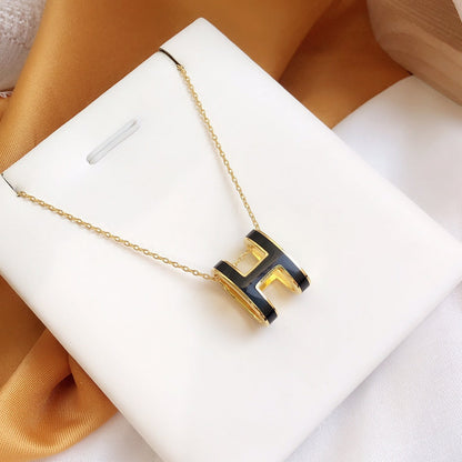 [LUXORA]HM CLIC BLACK ENAMEL GOLD NECKLACE