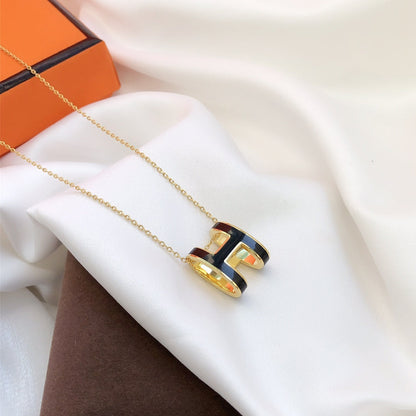 [LUXORA]HM CLIC BLACK ENAMEL GOLD NECKLACE