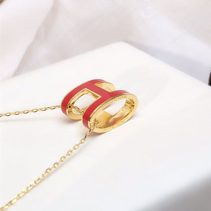 [LUXORA]HM CLIC RED ENAMEL GOLD NECKLACE