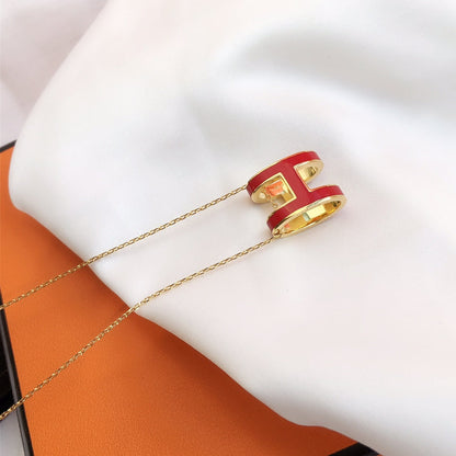 [LUXORA]HM CLIC RED ENAMEL GOLD NECKLACE