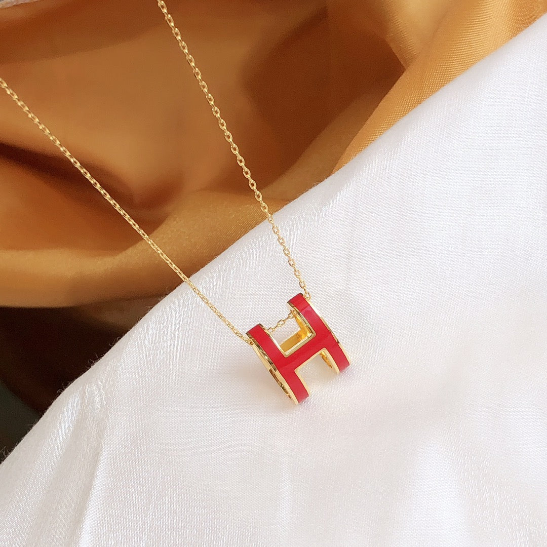 [LUXORA]HM CLIC RED ENAMEL GOLD NECKLACE