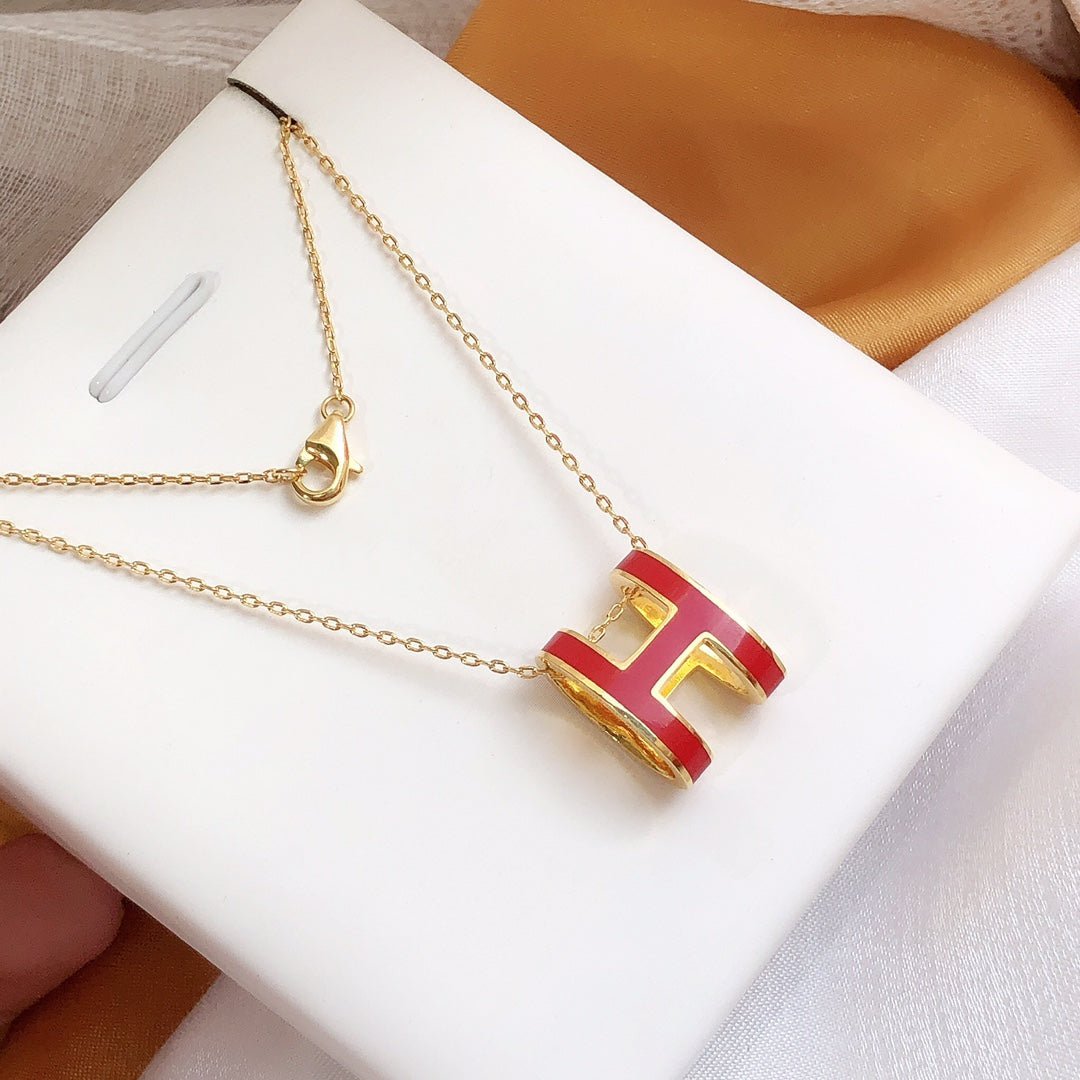 [LUXORA]HM CLIC RED ENAMEL GOLD NECKLACE
