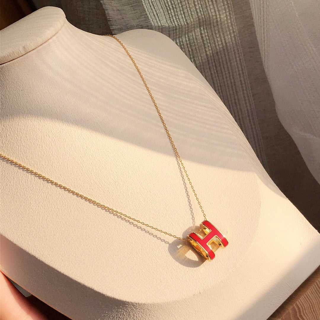 [LUXORA]HM CLIC RED ENAMEL GOLD NECKLACE