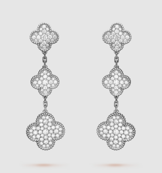 [LUXORA]CLOVER 3 MOTIF DIAMOND SILVER DROP EARRINGS