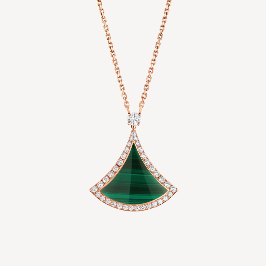 [LUXORA]DREAM MALACHITE DIAMOND PAVED PINK GOLD NECKLACE