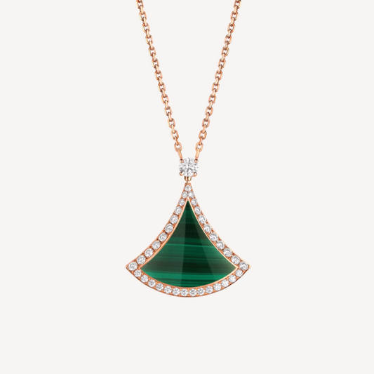 [LUXORA]DREAM MALACHITE DIAMOND PAVED PINK GOLD NECKLACE