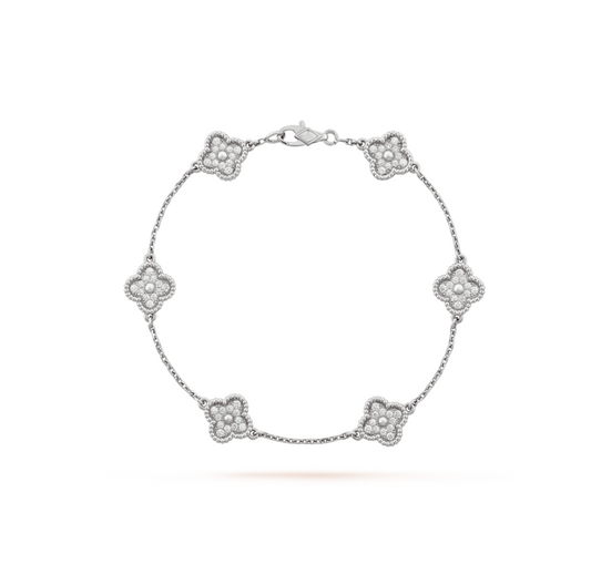 [LUXORA]CLOVER 6 MOTIF SILVER DIAMOND BRACELET