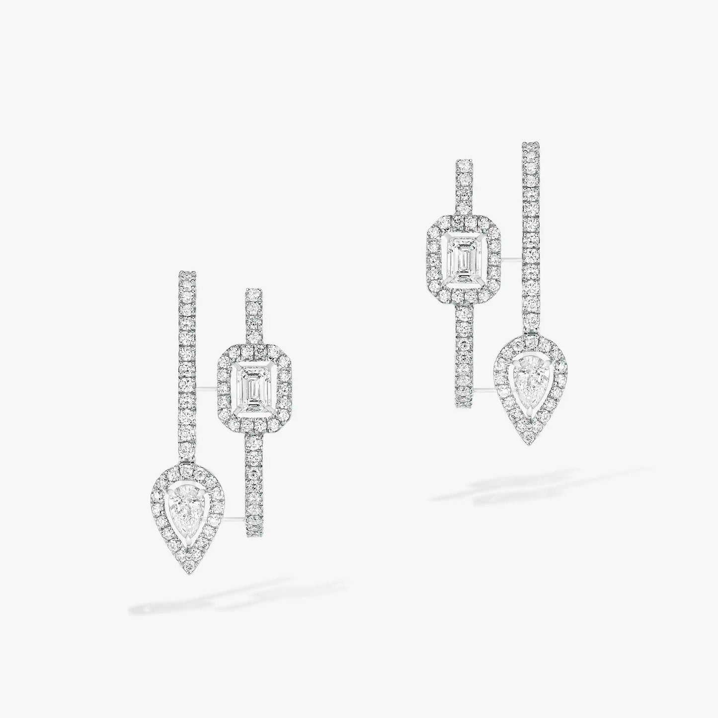 [LUXORA]CREOLES MY TWIN 2 RANGS SILVER DIAMOND EARRINGS