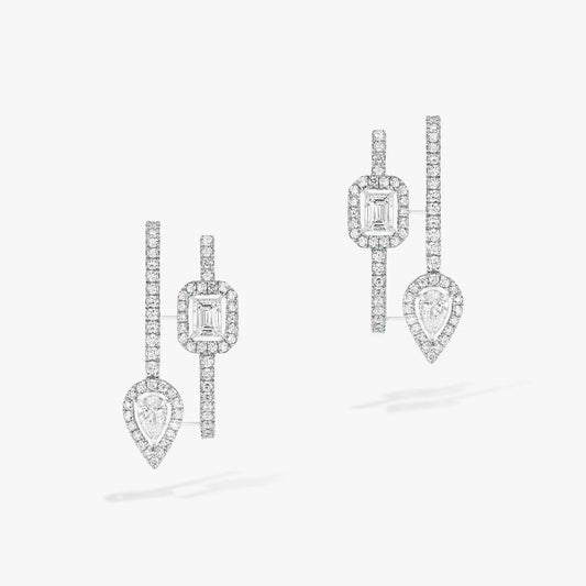 [LUXORA]CREOLES MY TWIN 2 RANGS SILVER DIAMOND EARRINGS