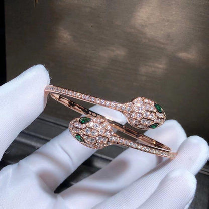 [LUXORA]SERPENTI BRACELET PINK GOLD MALACHITE DIAMOND DOUBLE SNAKE