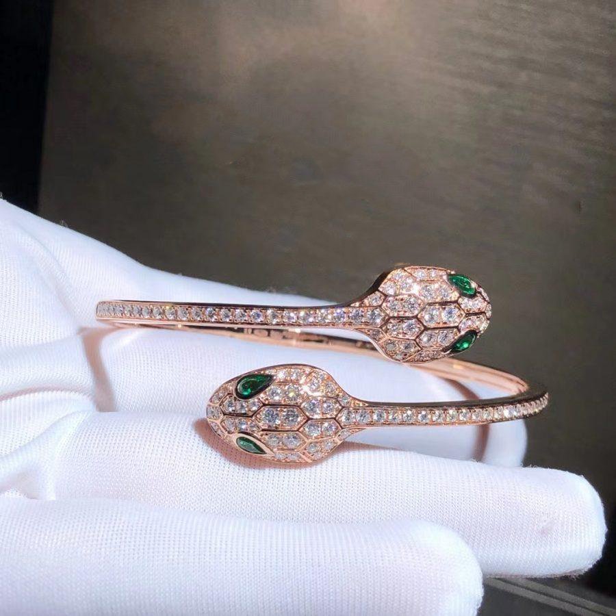[LUXORA]SERPENTI BRACELET PINK GOLD MALACHITE DIAMOND DOUBLE SNAKE