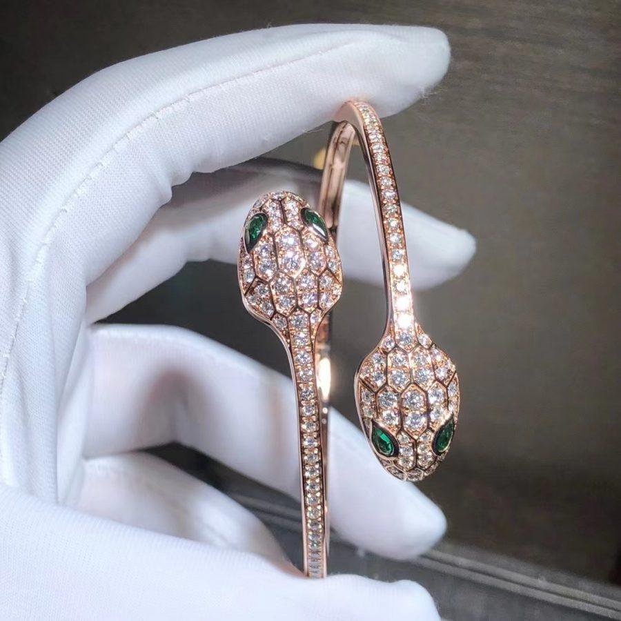 [LUXORA]SERPENTI BRACELET PINK GOLD MALACHITE DIAMOND DOUBLE SNAKE