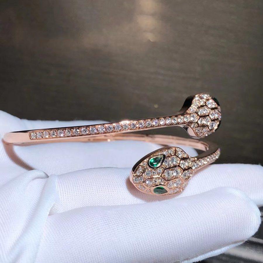 [LUXORA]SERPENTI BRACELET PINK GOLD MALACHITE DIAMOND DOUBLE SNAKE