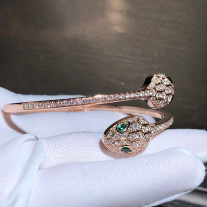 [LUXORA]SERPENTI BRACELET PINK GOLD MALACHITE DIAMOND DOUBLE SNAKE