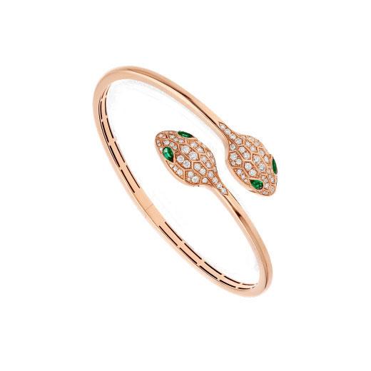 [LUXORA]SERPENTI BRACELET PINK GOLD MALACHITE DIAMOND DOUBLE SNAKE