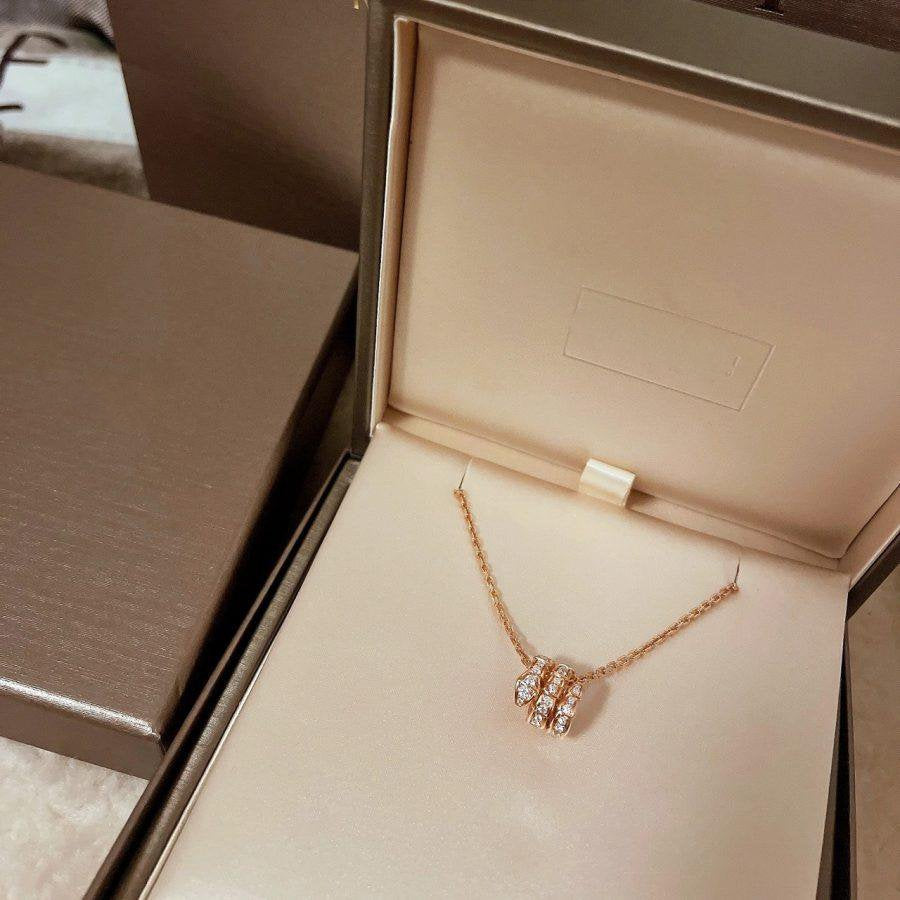[LUXORA]SERPENTI PINK GOLD NECKLACE DOUBLE RING DIAMOND