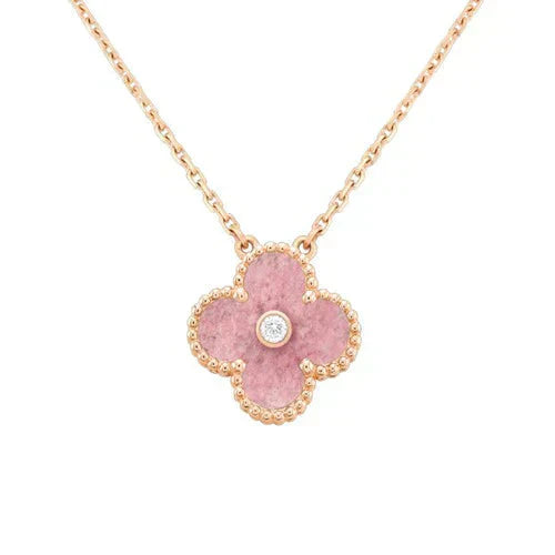 [LUXORA]CLOVER 15MM DIAMOND RHODONITE NECKLACE