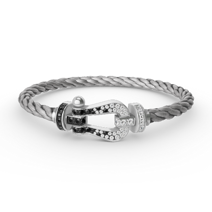 [LUXORA]FORCE LARGE HORSESHOE BLACK WHITE DIAMOND BRACELET SILVER