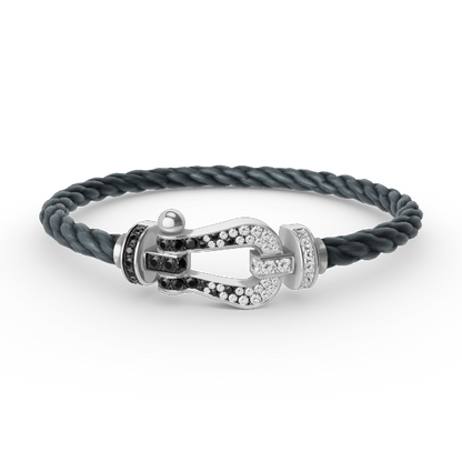 [LUXORA]FORCE LARGE HORSESHOE BLACK WHITE DIAMOND BRACELET SILVER