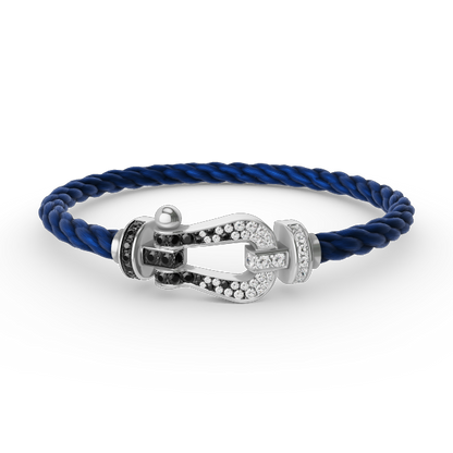 [LUXORA]FORCE LARGE HORSESHOE BLACK WHITE DIAMOND BRACELET SILVER