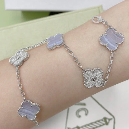 [LUXORA] CLOVER 5 MOTIF PURPLE CHALCEDONY BRACELET COLLECTION