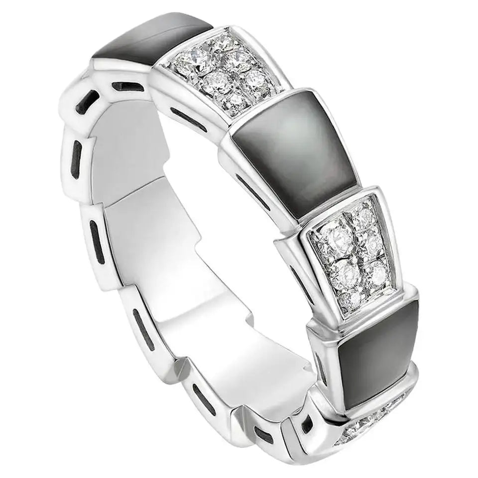 [LUXORA]SERPENTI RING SILVER DIAMOND BLACK MOP 4MM