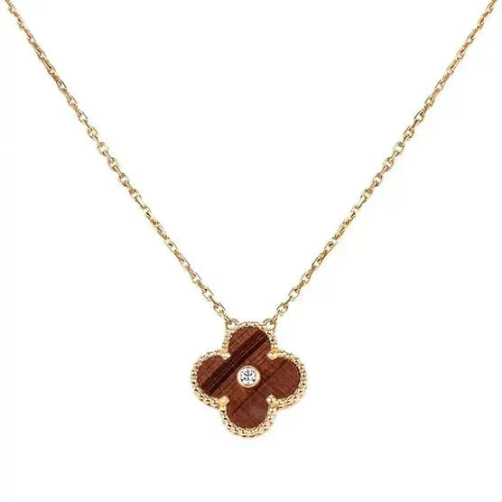 [LUXORA]CLOVER 15MM DIAMOND AND YELLOW TIGER'S EYE AGATE necklace