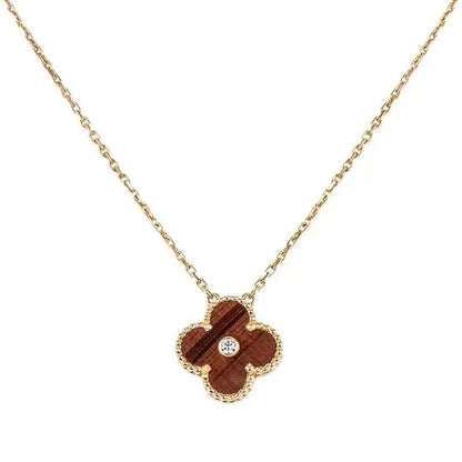 [LUXORA]CLOVER 15MM DIAMOND AND YELLOW TIGER'S EYE AGATE necklace