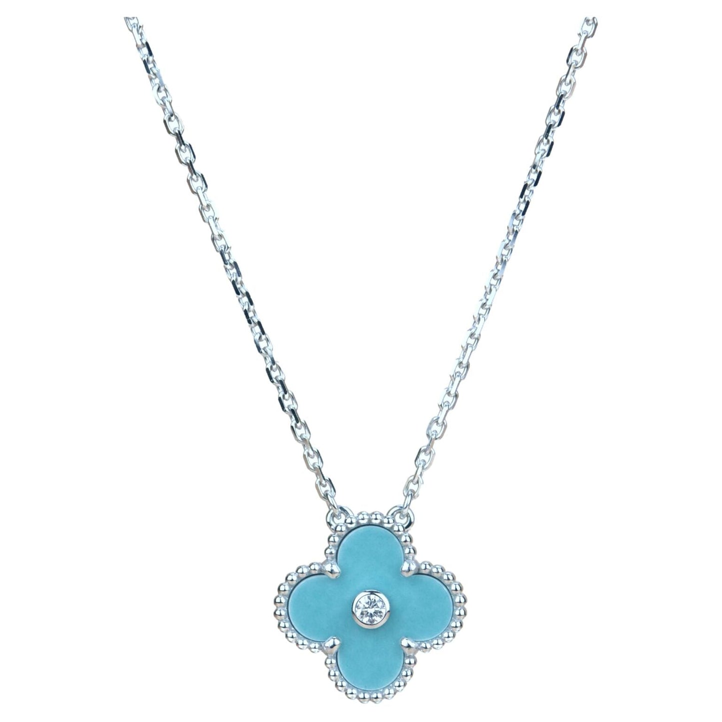 [LUXORA]CLOVER 15MM DIAMOND SVRES PORCELAIN  NECKLACE SILVER