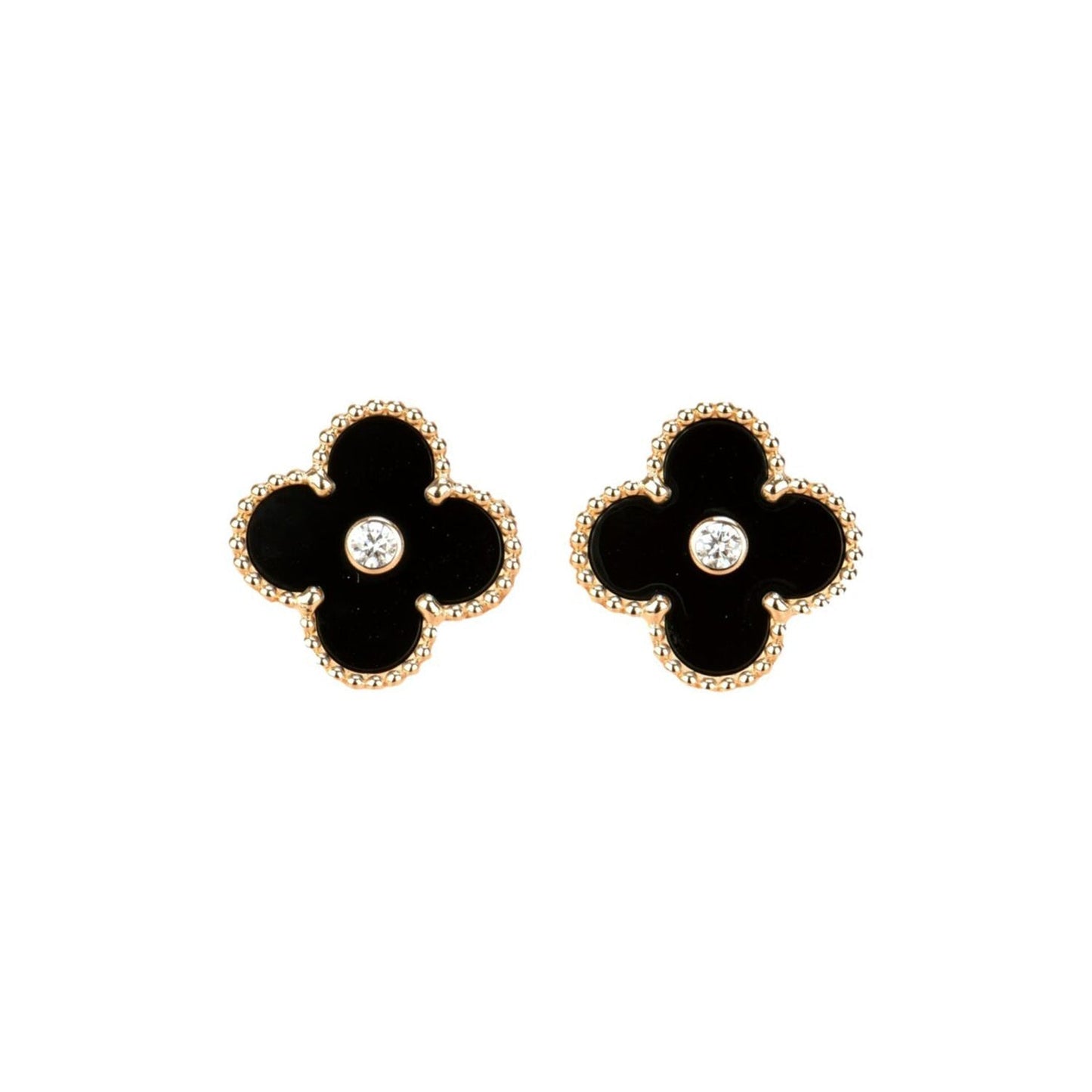 [LUXORA]CLOVER MEDIUM 1 MOTIFS ONYX DIAMOND EARRINGS