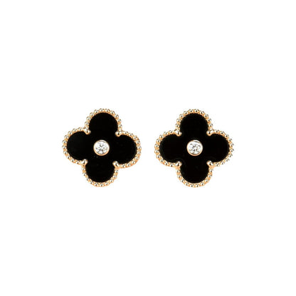 [LUXORA]CLOVER MEDIUM 1 MOTIFS ONYX DIAMOND EARRINGS
