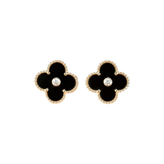 [LUXORA]CLOVER MEDIUM 1 MOTIFS ONYX DIAMOND EARRINGS