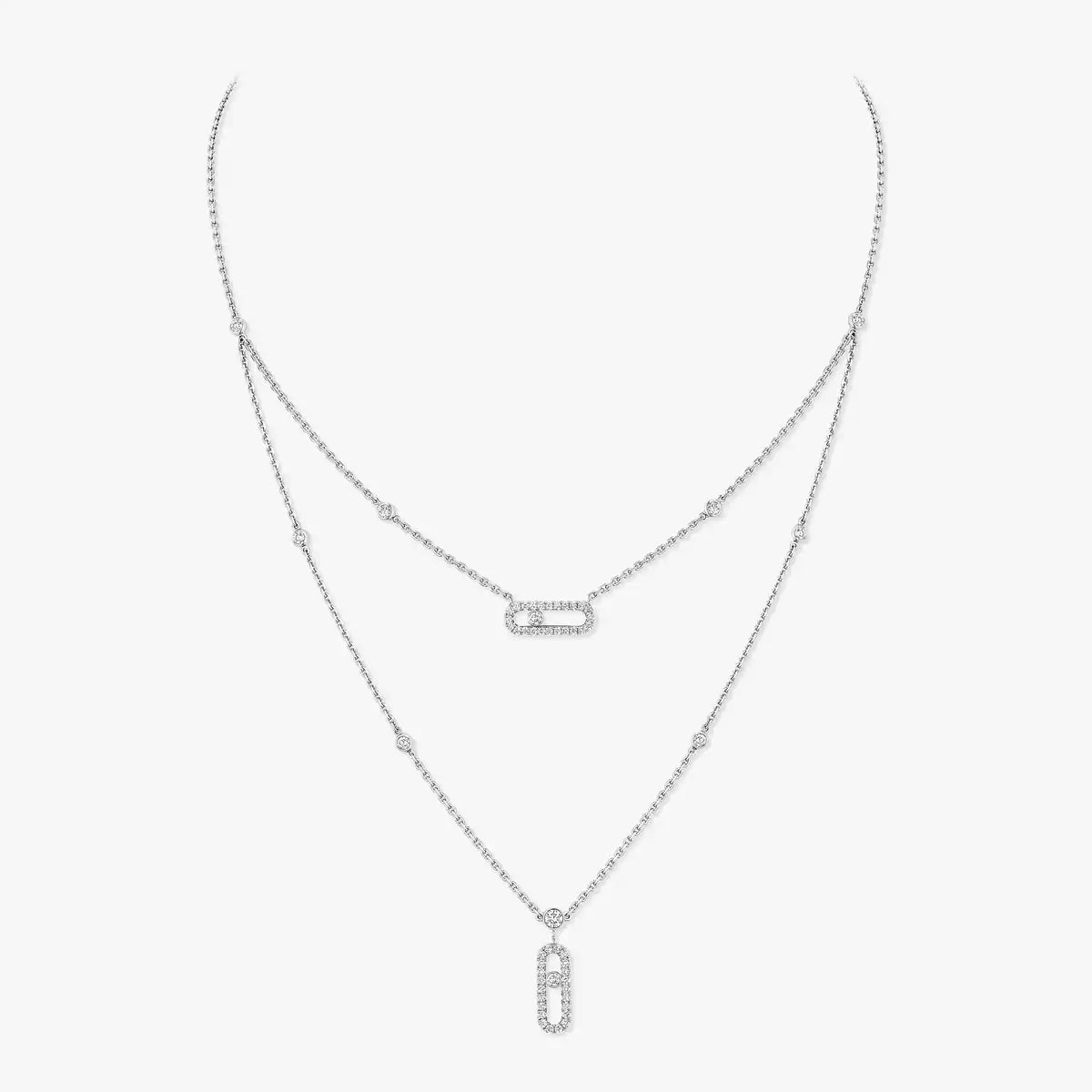 [LUXORA]2 Rows Rose Gold Diamond Pave_ Necklace Move Uno