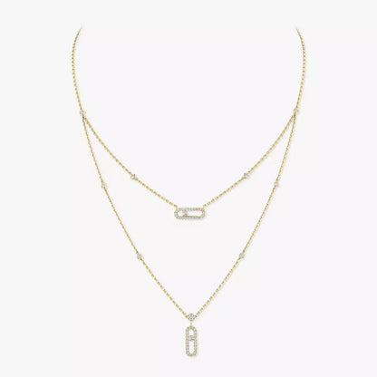 [LUXORA]2 Rows Rose Gold Diamond Pave_ Necklace Move Uno