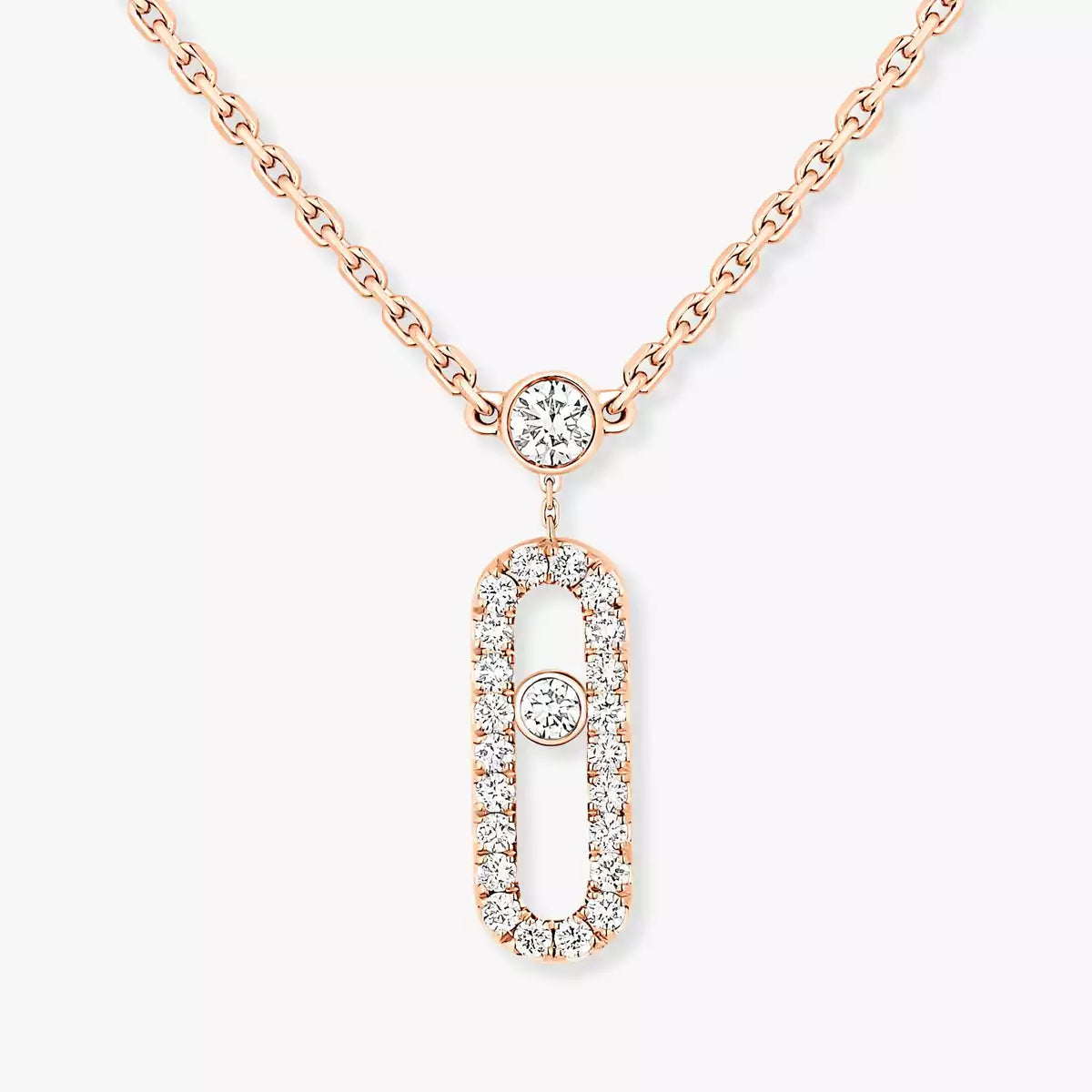 [LUXORA]2 Rows Rose Gold Diamond Pave_ Necklace Move Uno