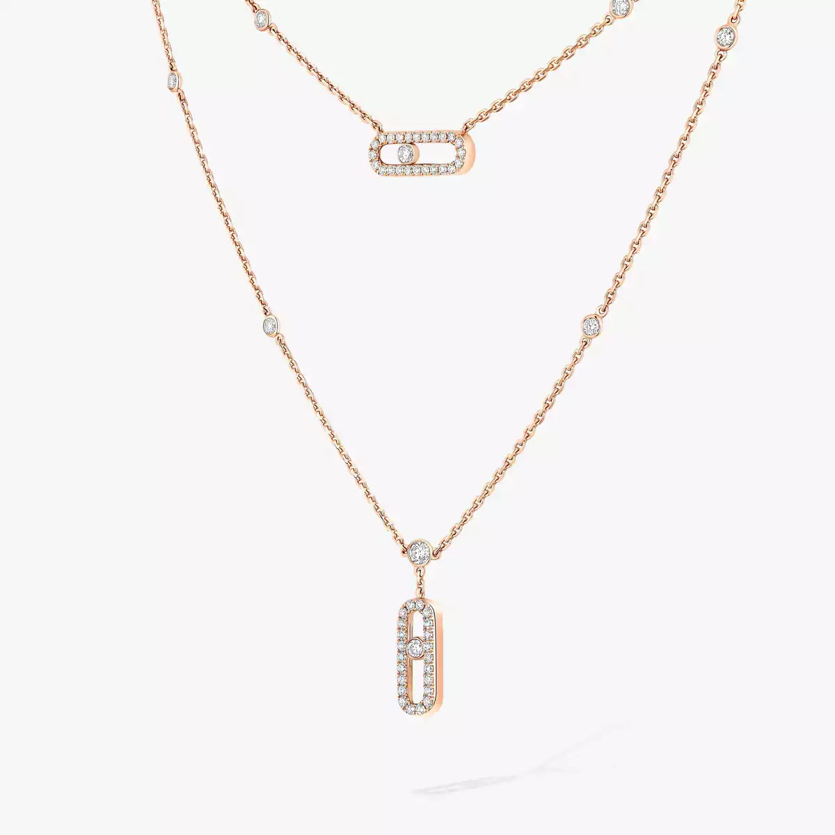 [LUXORA]2 Rows Rose Gold Diamond Pave_ Necklace Move Uno