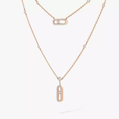 [LUXORA]2 Rows Rose Gold Diamond Pave_ Necklace Move Uno