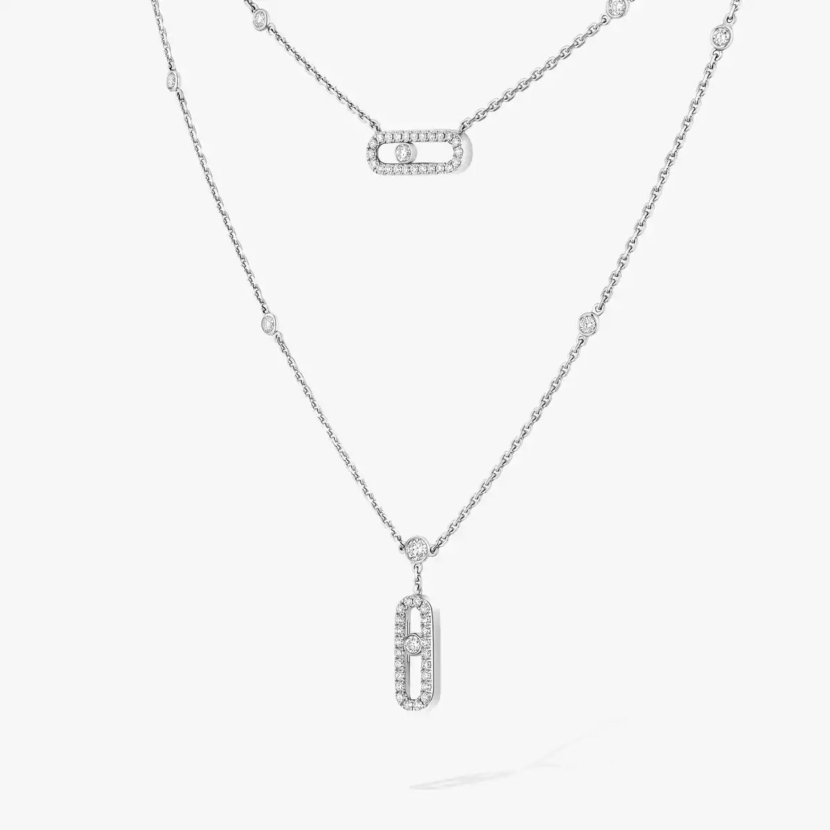 [LUXORA]2 Rows Rose Gold Diamond Pave_ Necklace Move Uno