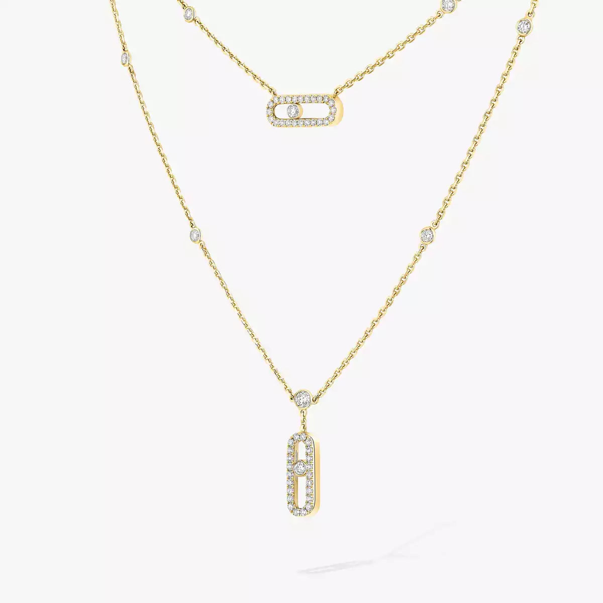 [LUXORA]2 Rows Rose Gold Diamond Pave_ Necklace Move Uno