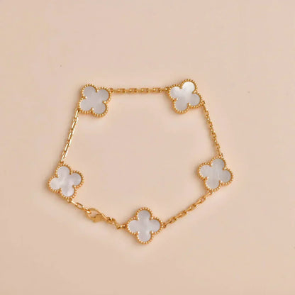 [LUXORA]CLOVER WHITE PEARL MOP 5 MOTIF BRACELET COLLECTION