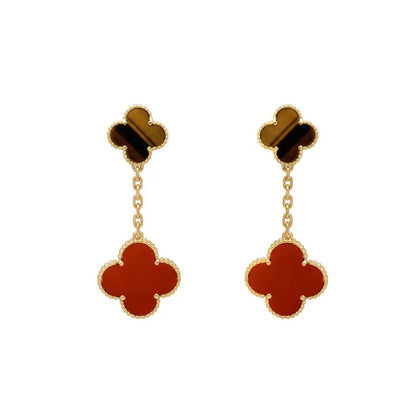 [LUXORA]CLOVER  2 MOTIF  TIGER EYE CARNELIAN EARRINGS