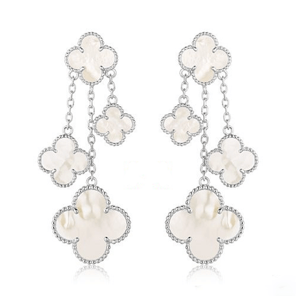 [LUXORA]CLOVER EARRINGS WHITE MOP 4 MOTIFS SILVER