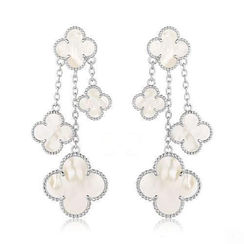[LUXORA]CLOVER EARRINGS WHITE MOP 4 MOTIFS SILVER