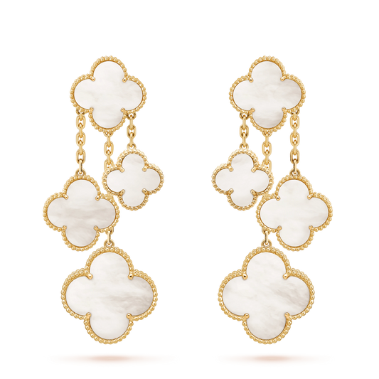 [LUXORA]CLOVER EARRINGS WHITE MOP 4 MOTIFS GOLD