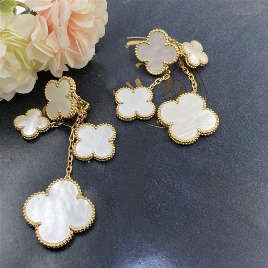 [LUXORA]CLOVER EARRINGS WHITE MOP 4 MOTIFS GOLD