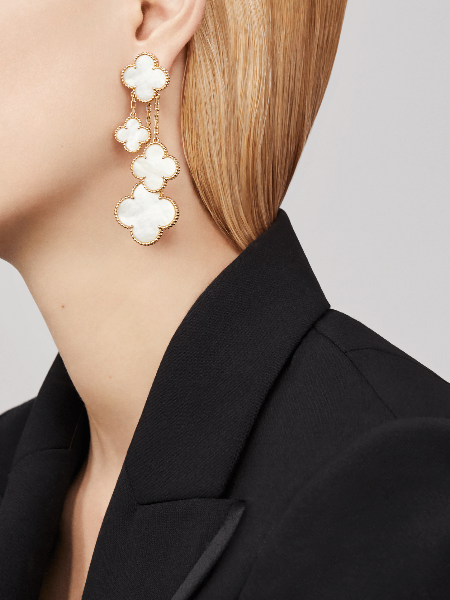 [LUXORA]CLOVER EARRINGS WHITE MOP 4 MOTIFS GOLD
