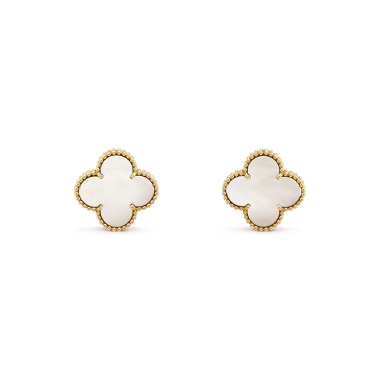 [LUXORA]CLOVER MEDIUM 1 MOTIFS  WHITE MOP STUD EARRINGS